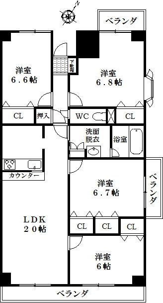 Floor plan. 4LDK, Price 21,800,000 yen, Occupied area 94.66 sq m , Balcony area 20.91 sq m