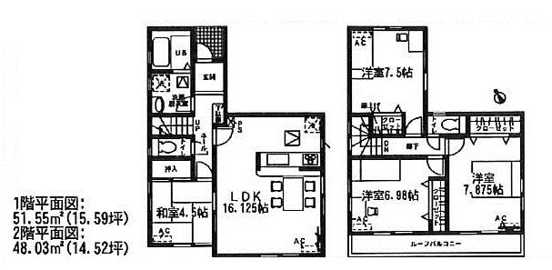 Floor plan. (1 Building), Price 27,800,000 yen, 4LDK, Land area 117 sq m , Building area 99.58 sq m