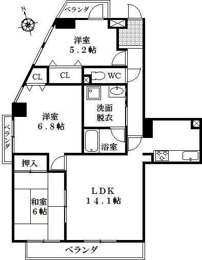 Floor plan. 3LDK, Price 9.3 million yen, Occupied area 71.45 sq m , Balcony area 10.8 sq m