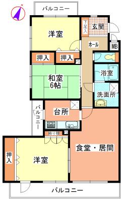 Floor plan. 3LDK, Price 8.8 million yen, Occupied area 85.84 sq m , Balcony area 17.4 sq m floor plan