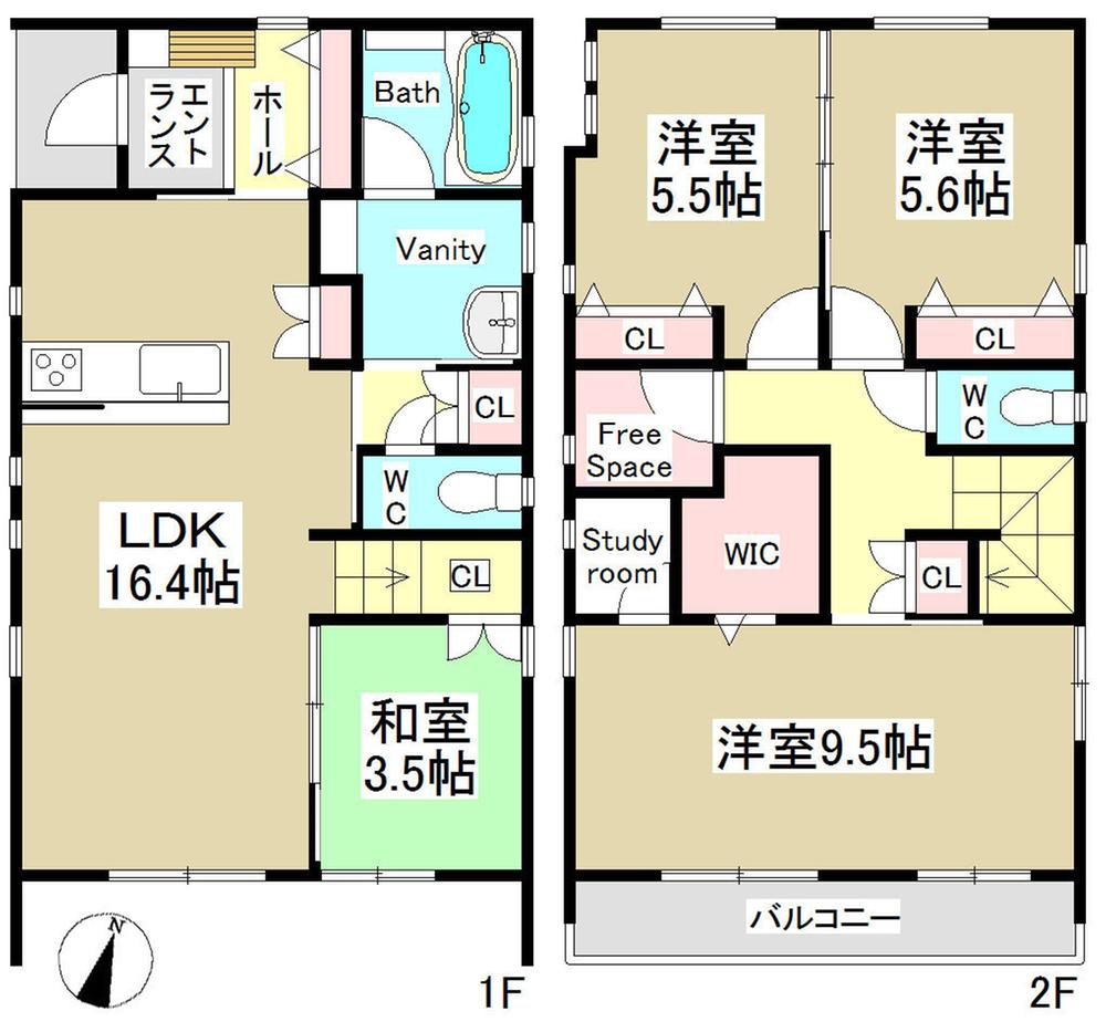 Floor plan. (1 Building), Price 36,980,000 yen, 4LDK+S, Land area 108.09 sq m , Building area 101.96 sq m