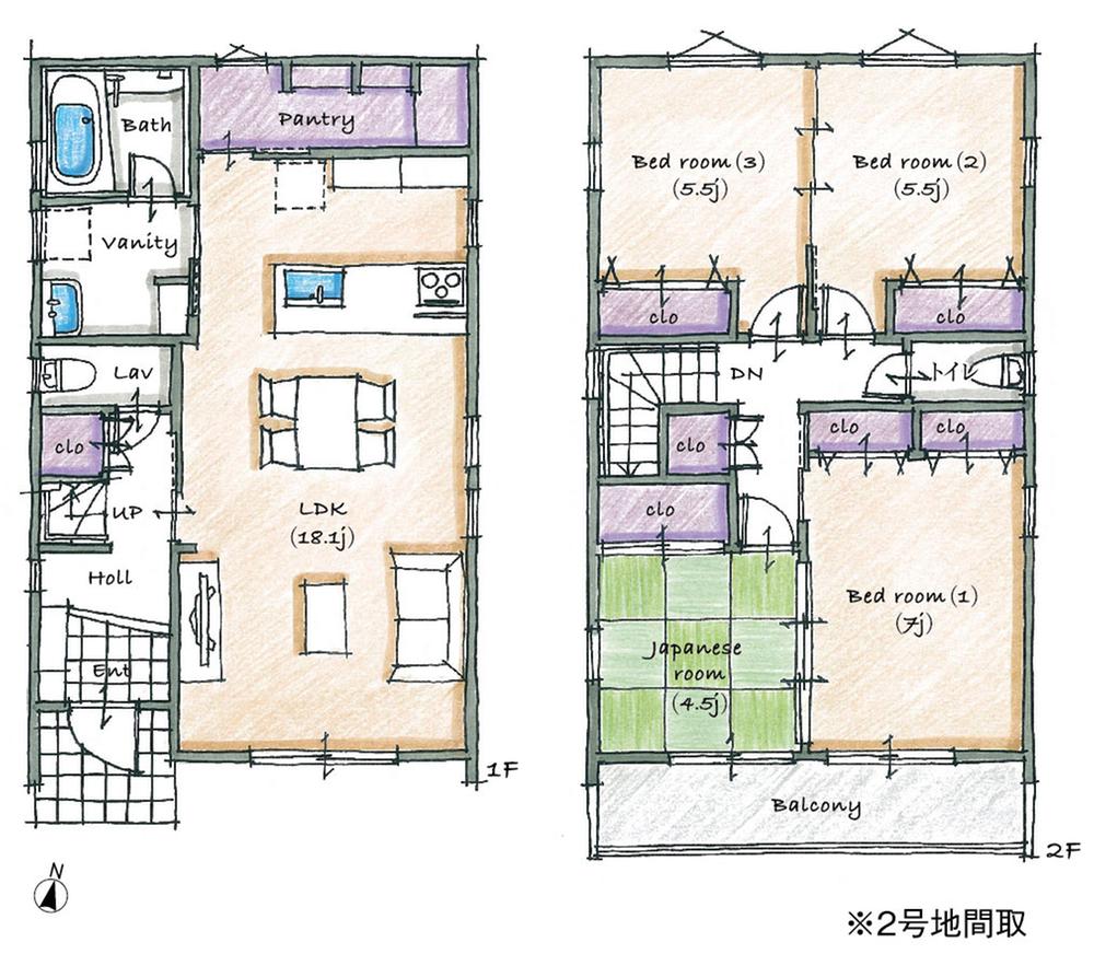 Floor plan. (No. 2 locations), Price 35,980,000 yen, 4LDK, Land area 108.08 sq m , Building area 102.28 sq m