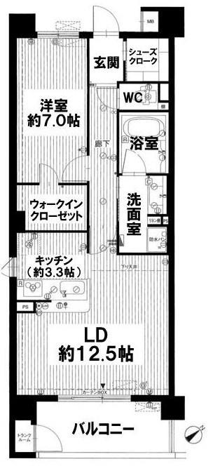 Floor plan. 1LDK, Price 14.9 million yen, Occupied area 60.05 sq m , Balcony area 7.83 sq m