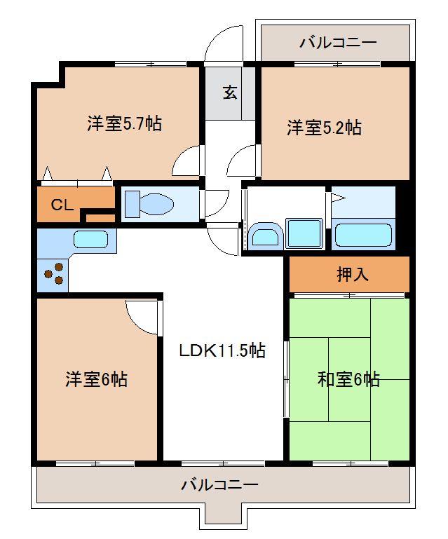 Floor plan. 4LDK, Price 8.8 million yen, Occupied area 72.27 sq m , Balcony area 10.73 sq m