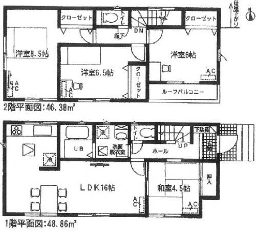 Floor plan. (1 Building), Price 29,900,000 yen, 4LDK, Land area 123.73 sq m , Building area 95.24 sq m