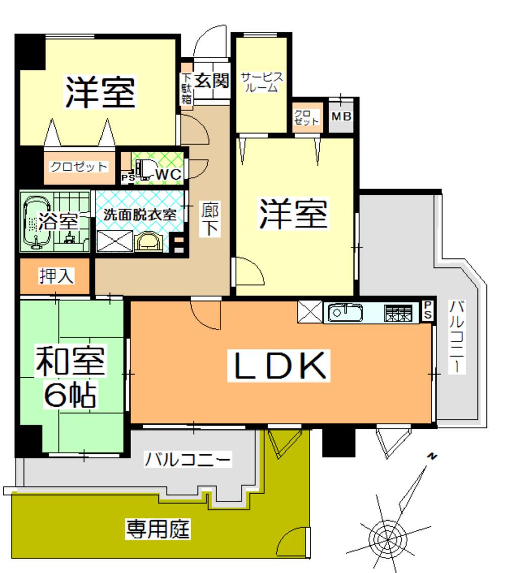 Floor plan. 3LDK, Price 7.95 million yen, Occupied area 77.48 sq m , Is a floor plan of the balcony area 14.95 sq m detached sense.