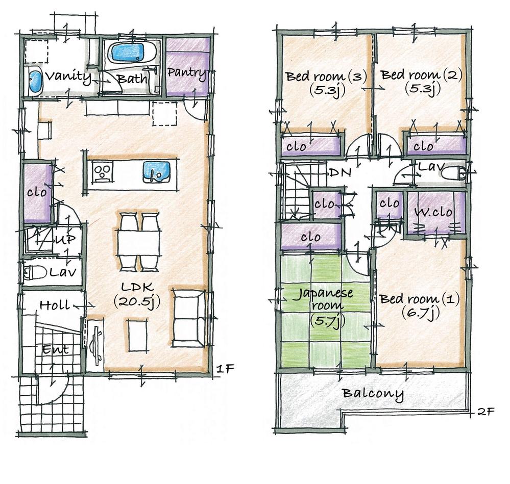 Floor plan. 38,880,000 yen, 4LDK, Land area 139.04 sq m , Building area 106.84 sq m "Toyo-town Toyoake Futamuradai 1-chome " [No. 2 place] Mato