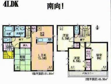 Floor plan. 24,800,000 yen, 4LDK, Land area 136.27 sq m , Building area 97.2 sq m 2 Building Floor