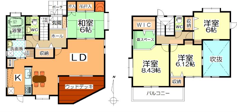 Floor plan. 15.9 million yen, 4LDK, Land area 200.06 sq m , With a building area of ​​123.38 sq m wood deck. There is also a blow, It is open.