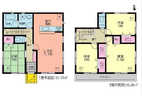 Floor plan. (Building 2), Price 23,900,000 yen, 4LDK, Land area 162.95 sq m , Building area 98.01 sq m