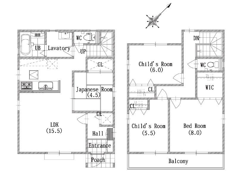 Building plan example (floor plan). Building plan example (No. 4 place) 4LDK, Land price 15.4 million yen, Land area 115.72 sq m , Building price 18.3 million yen, Building area 101.04 sq m