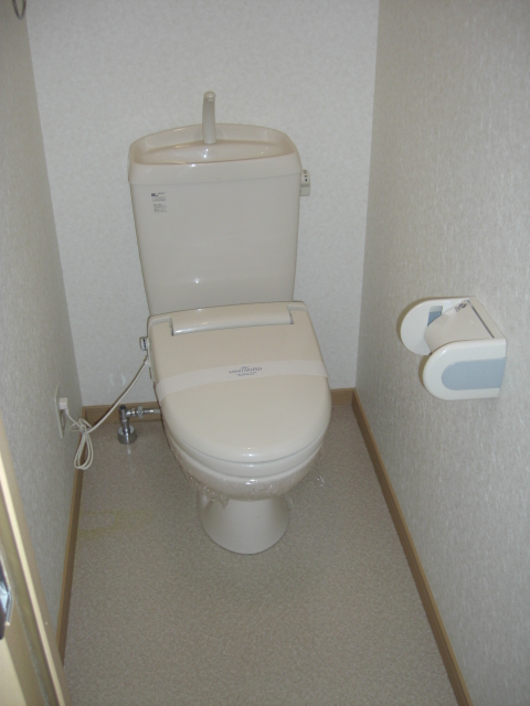 Toilet. With happy heating toilet seat in the cold winter