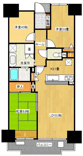 Floor plan. 3LDK, Price 10.8 million yen, Occupied area 69.91 sq m , Balcony area 9.51 sq m