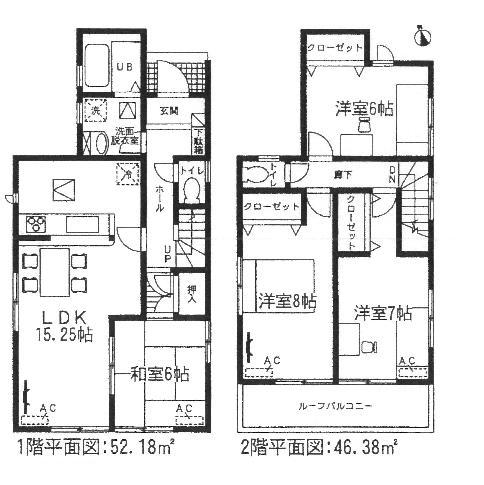 Floor plan. (3 Building), Price 24,900,000 yen, 4LDK, Land area 198.51 sq m , Building area 98.56 sq m