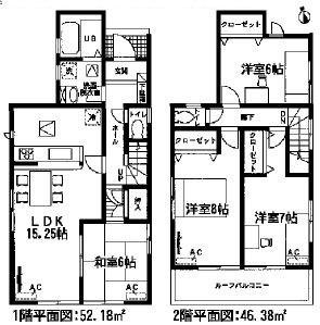 Floor plan. (3 Building), Price 24,900,000 yen, 4LDK, Land area 198.51 sq m , Building area 98.56 sq m