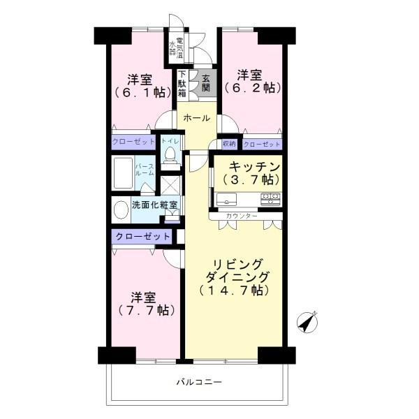 Floor plan. 3LDK, Price 20,900,000 yen, Occupied area 82.67 sq m , Balcony area 11.39 sq m
