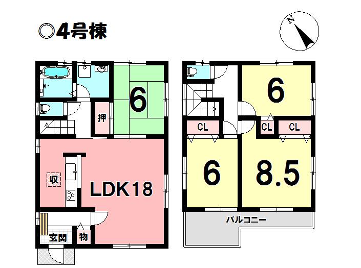 Floor plan. (4 Building), Price 18,800,000 yen, 4LDK, Land area 166.18 sq m , Building area 104.35 sq m