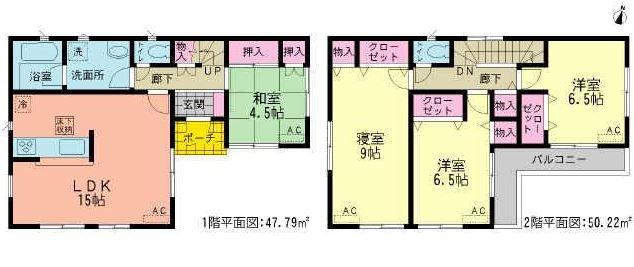 Floor plan. (Building 2), Price 21,800,000 yen, 4LDK, Land area 211.58 sq m , Building area 98.01 sq m