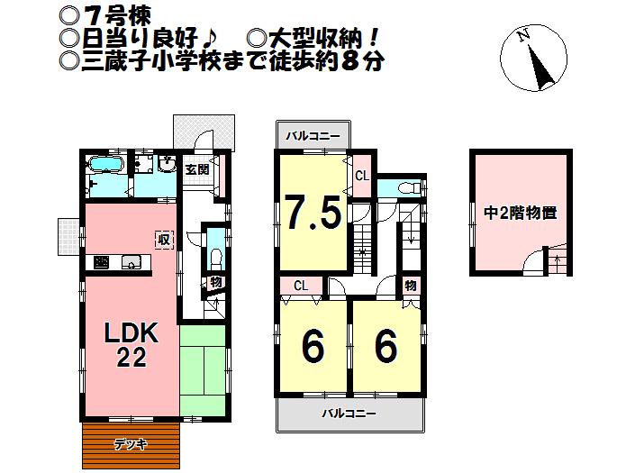 Floor plan. (7 Building), Price 27,800,000 yen, 3LDK+S, Land area 144.58 sq m , Building area 102.69 sq m