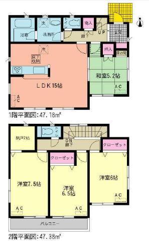 Floor plan. (Building 2), Price 20,900,000 yen, 4LDK+S, Land area 194.25 sq m , Building area 94.56 sq m