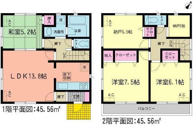 Floor plan. (1 Building), Price 20,900,000 yen, 3LDK+2S, Land area 127.5 sq m , Building area 91.12 sq m