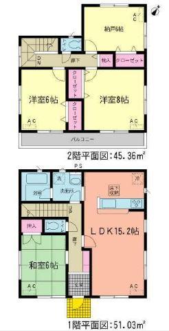 Floor plan. (Building 2), Price 22,900,000 yen, 3LDK+S, Land area 113.25 sq m , Building area 96.39 sq m