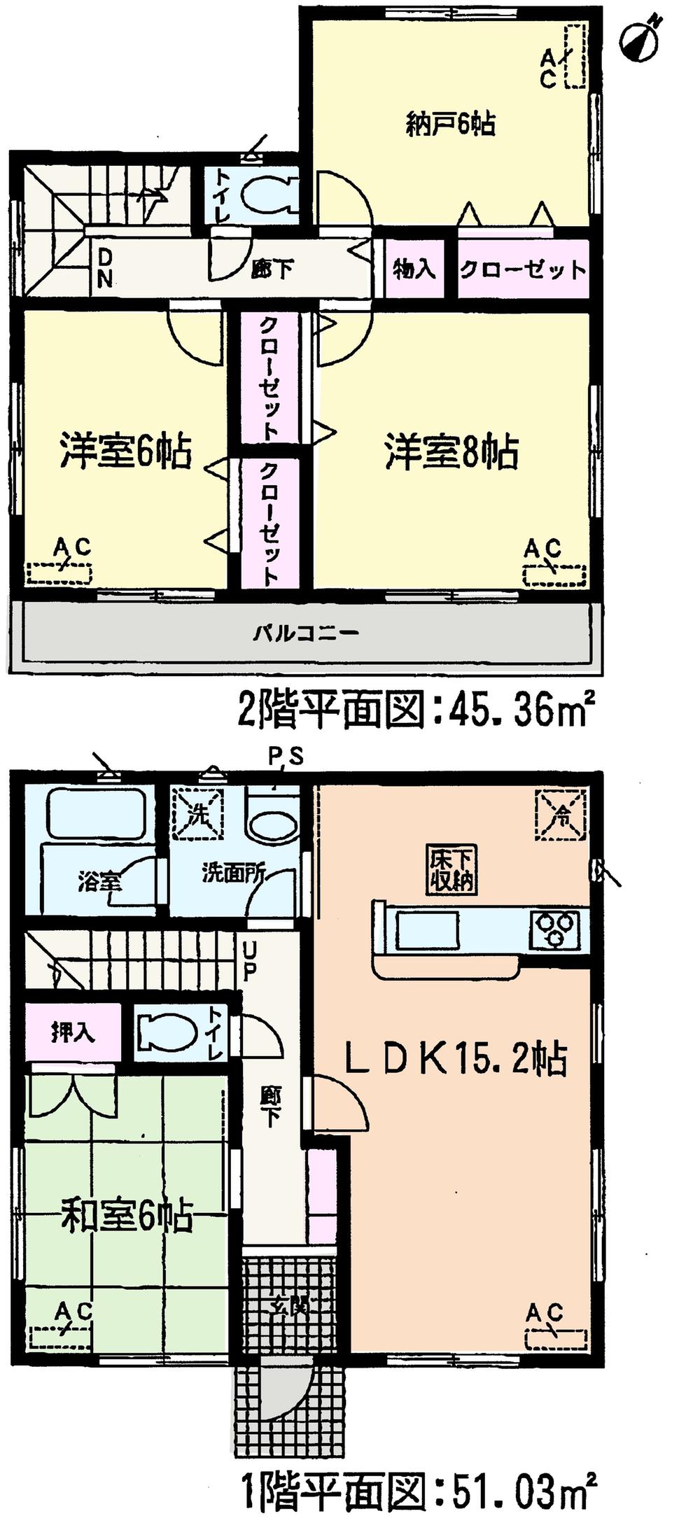 Floor plan. (Building 2), Price 22,900,000 yen, 3LDK+S, Land area 113.25 sq m , Building area 96.39 sq m