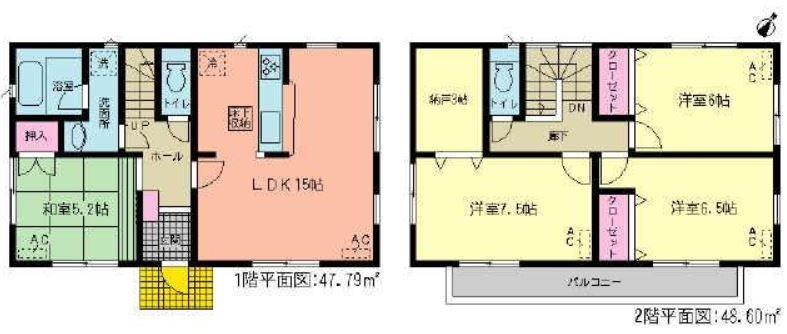 Floor plan. (Building 2), Price 24,900,000 yen, 4LDK+S, Land area 125.13 sq m , Building area 96.39 sq m