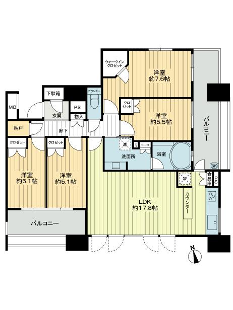 Floor plan. 4LDK, Price 35 million yen, Occupied area 93.75 sq m , Balcony area 21.5 sq m floor plan