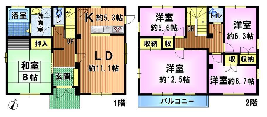 Floor plan. 24,800,000 yen, 5LDK, Land area 196.54 sq m , Building area 133.14 sq m