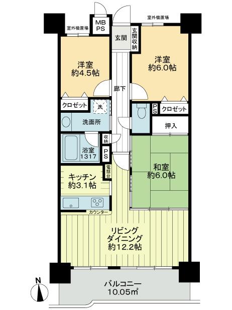 Floor plan. 3LDK, Price 19,800,000 yen, Occupied area 70.52 sq m , Please refer to the balcony area 10.05 sq m contemplated the use comfortable floor plan.