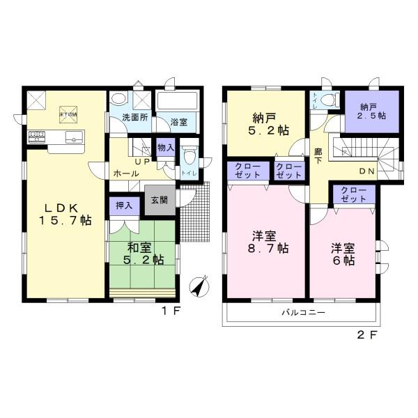 Floor plan. (Building 2), Price 32,900,000 yen, 4LDK+S, Land area 107.69 sq m , Building area 101.24 sq m