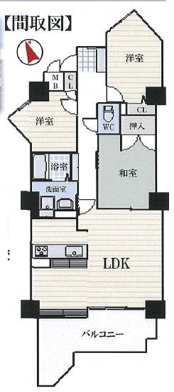 Floor plan. 3LDK, Price 10 million yen, Occupied area 77.45 sq m , Balcony area 12.25 sq m