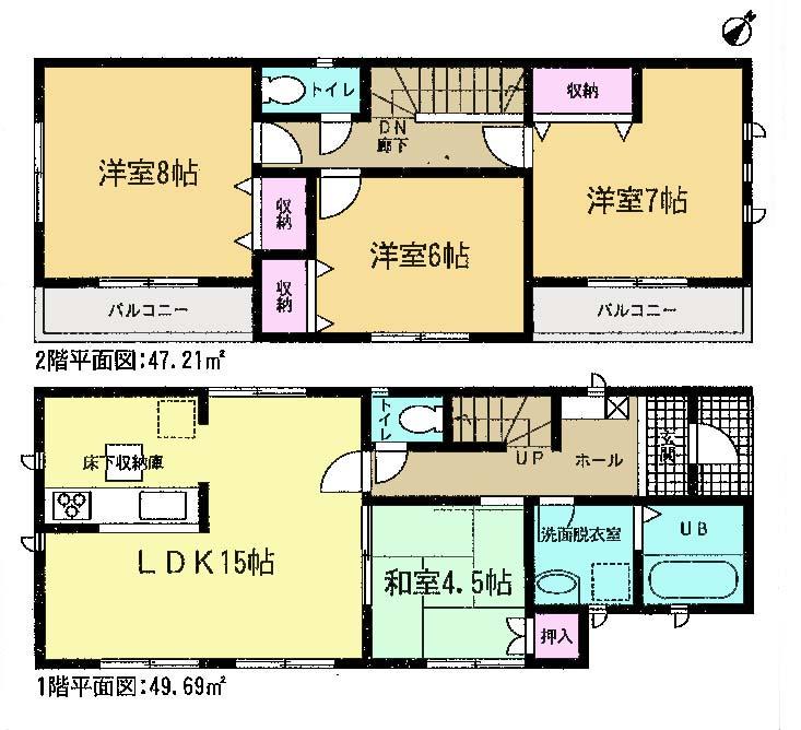 Floor plan. (Building 2), Price 28.8 million yen, 4LDK, Land area 122.04 sq m , Building area 96.9 sq m