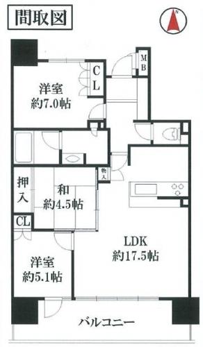 Floor plan. 3LDK, Price 26,400,000 yen, Occupied area 74.69 sq m , Balcony area 15.4 sq m