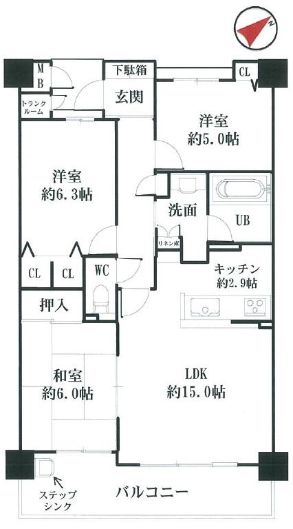 Floor plan. 3LDK, Price 21,800,000 yen, Occupied area 73.86 sq m , Balcony area 11.06 sq m