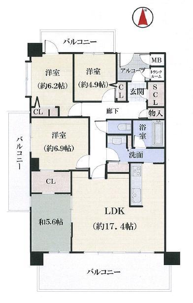 Floor plan. 4LDK, Price 26.2 million yen, Occupied area 96.18 sq m , Balcony area 31.28 sq m