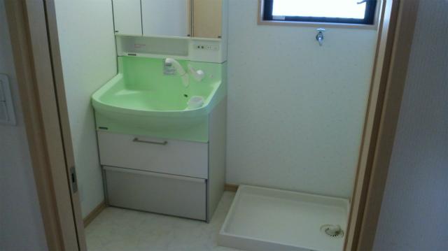 Wash basin, toilet. Shampoo wash basin vivid green shine
