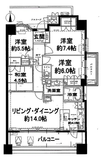 Floor plan. 4LDK, Price 31,800,000 yen, Occupied area 90.54 sq m , Balcony area 19.79 sq m ● living west wall Ecocarat