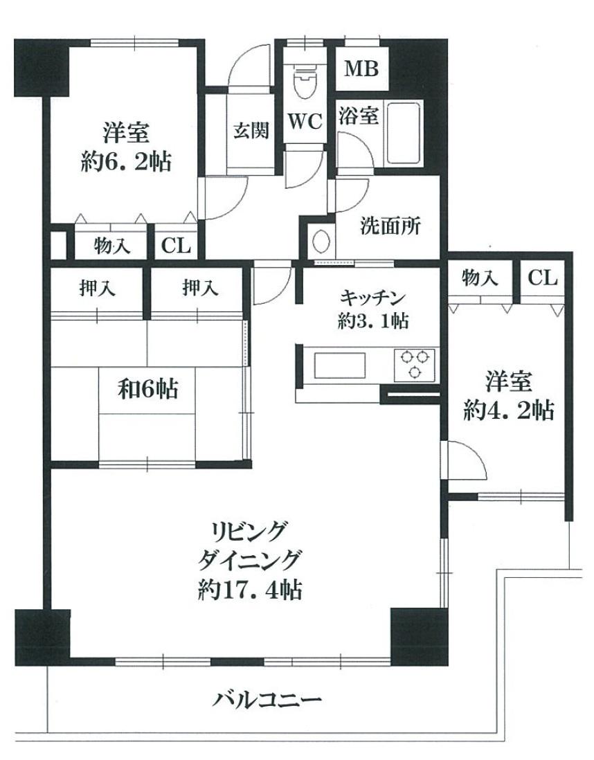 Floor plan. 3LDK, Price 15.8 million yen, Occupied area 88.25 sq m , Balcony area 16.33 sq m