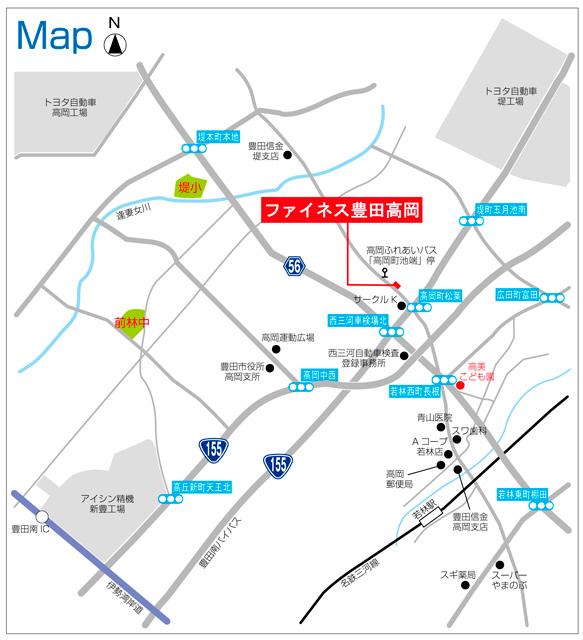 Local guide map. Toyota Tsutsumi Plant ・ Takaoka Plant, Within a 5-minute drive of the Aisin Seiki Shintoyo factory. Tomei also convenient access at about 4900m and the car to a high-speed Toyota IC / Local guide map