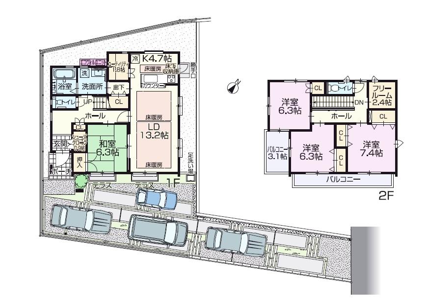 Floor plan. (No.2), Price 42,800,000 yen, 4LDK, Land area 199.68 sq m , Building area 124.25 sq m