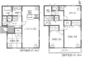 Floor plan. (Building 2), Price 26,900,000 yen, 3LDK+2S, Land area 120.41 sq m , Building area 95.98 sq m
