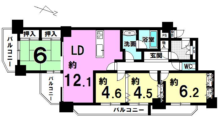 Floor plan. 4LDK, Price 19.7 million yen, Occupied area 84.24 sq m , It will grow freely even children on the balcony area 15.78 sq m 4LDK