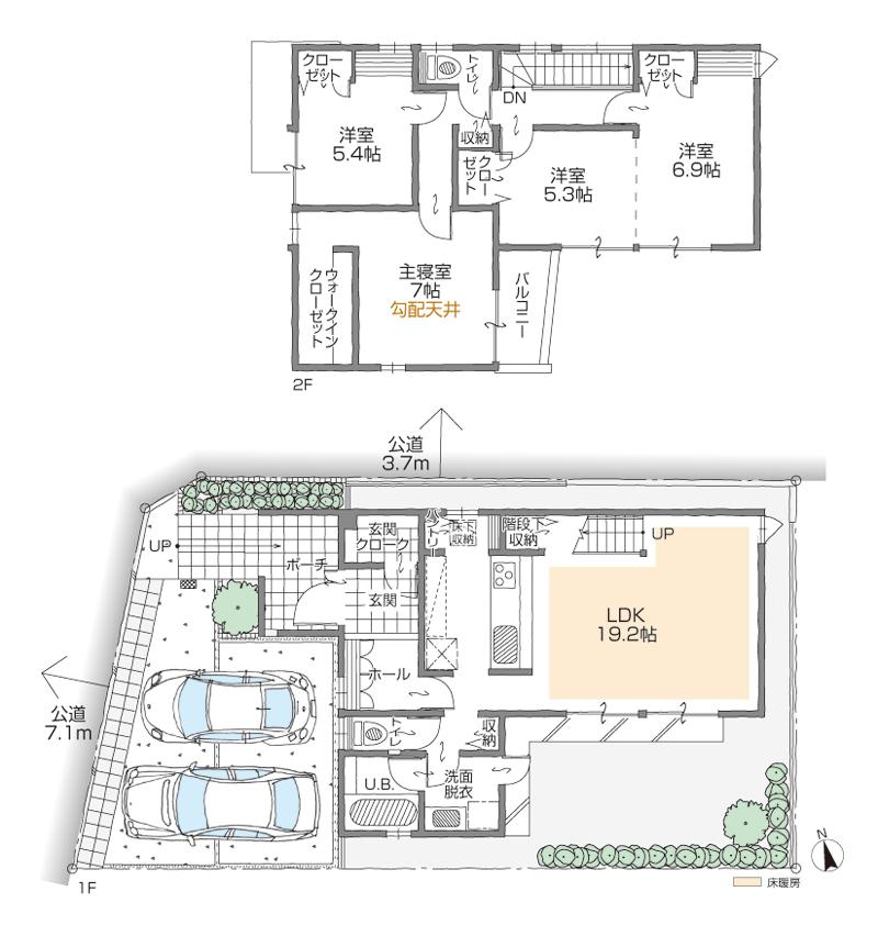 Floor plan. (B Building), Price 44,600,000 yen, 4LDK+2S, Land area 136.99 sq m , Building area 115.66 sq m