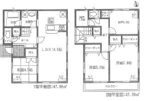 Floor plan. (Building 2), Price 25,900,000 yen, 3LDK+2S, Land area 120.41 sq m , Building area 95.98 sq m