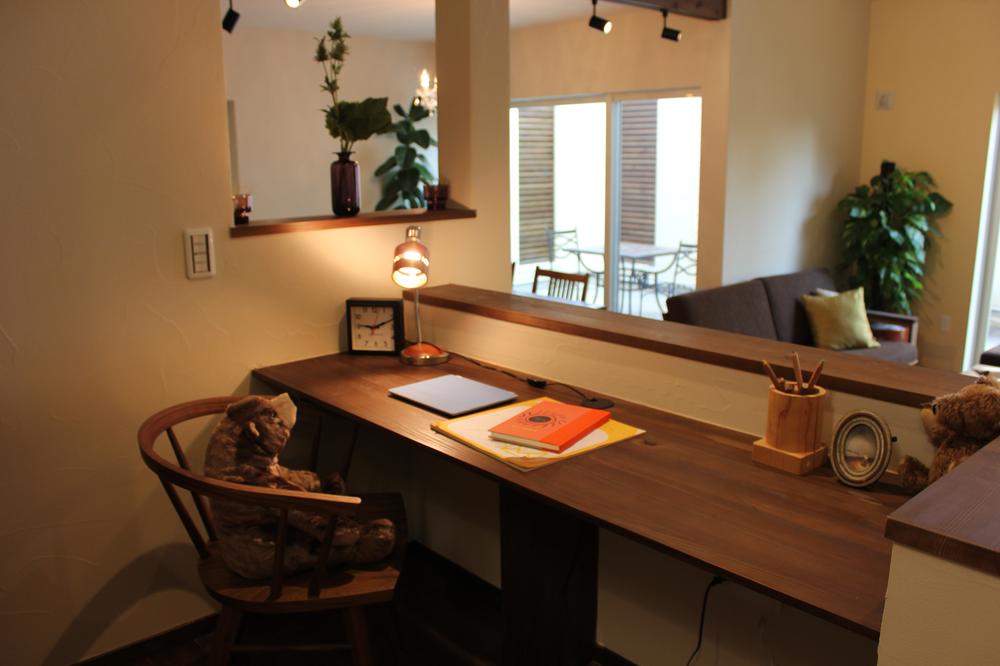 Other introspection. WEB corner overlooking the living.  It will also be the study desk and husband of study space for children. 