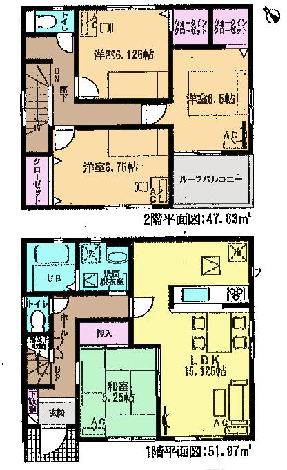 Floor plan. (Building 2), Price 33 million yen, 4LDK, Land area 137.73 sq m , Building area 99.8 sq m