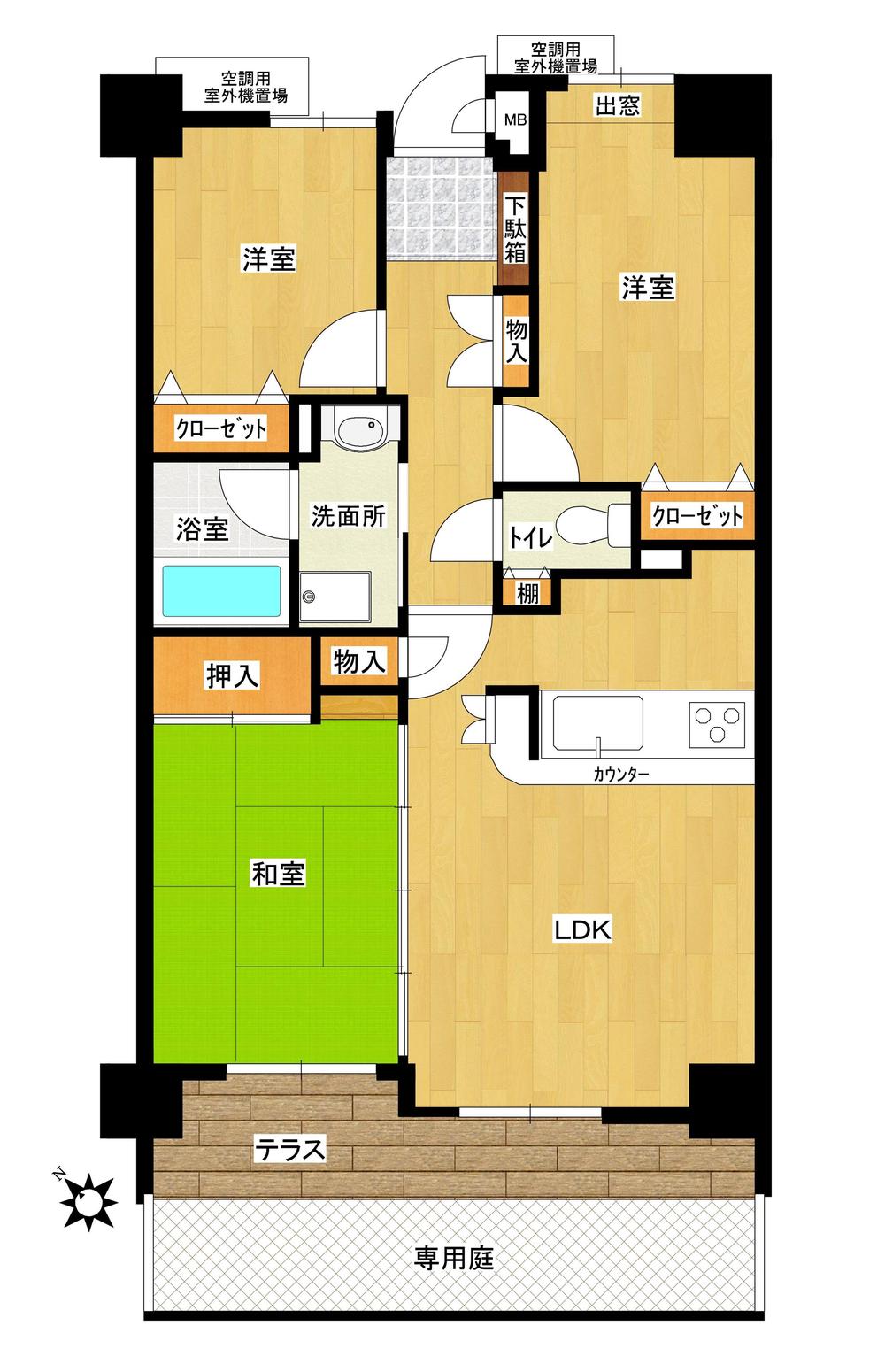 Floor plan. 3LDK, Price 12 million yen, Spacious apartment there is a private garden in the occupied area 62.58 sq m 3LDk!