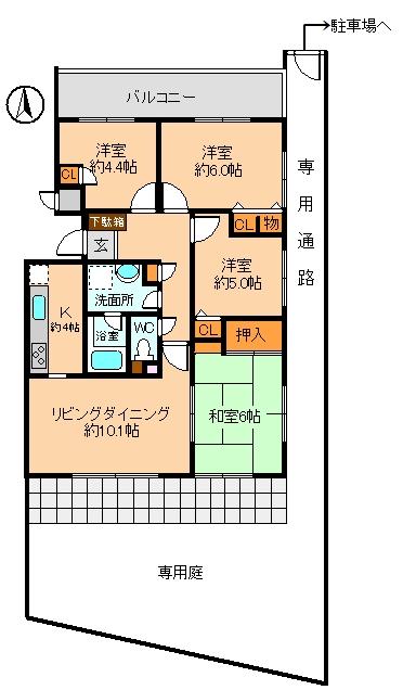 Floor plan. 4LDK, Price 15 million yen, Occupied area 72.63 sq m , Balcony area 8.04 sq m